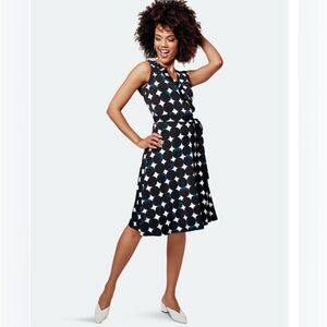 LEOTA Felicity Faux Wrap Polka Dot Print Dress in Midnight Moon size Large NWT